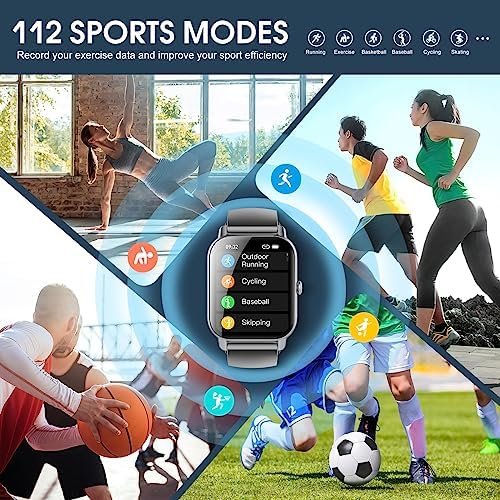 Smart Watch for Men Women(Answer/Make Calls), 1.85" HD Screen Fitness Watch with Sleep Heart Rate Monitor, 112 Sport Modes, IP68 Waterproof Activity Trackers Compatible with Android iOS(Gray) - Image 3