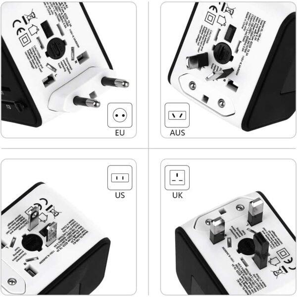 All in One Universal 4 USB International Travel Adapter Universal Power Adapter Wall Charger Worldwide Perfect for European US, EU, UK, AU 160 Countries (White) - Image 3