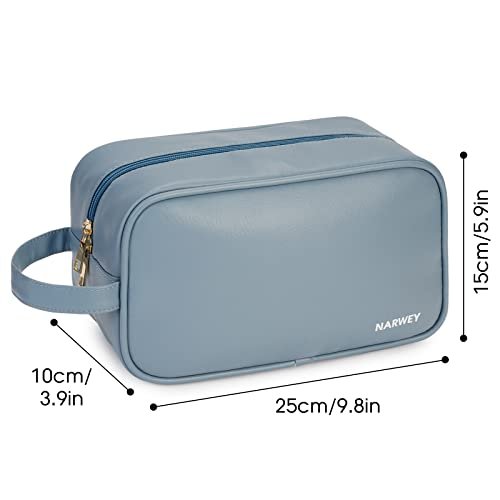 Narwey Vegan Leather Travel Toiletry Bag for Women Traveling Dopp Kit Makeup Bag Organizer for Toiletries Accessories Cosmetics (P-Greyish Blue) - Image 3