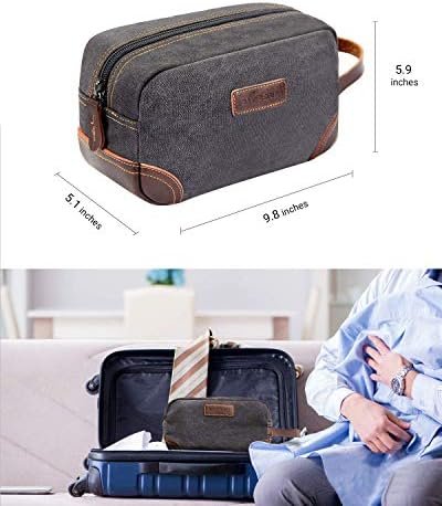 emissary Travel Toiletry Bag for Men, Leather and Canvas Toiletry Bags, Dopp Kit for Men, Travel Bathroom Bag Men's Shaving Kit, Travel Kit Small Bag for Men, Shaving Bag for Travel Accessories (Gray) - Image 5