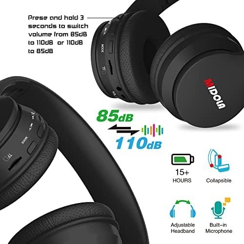 Headphones Bluetooth Wireless Kids Volume Limit 85dB /110dB Over Ear Foldable Noise Protection Headset AUX 3.5mm Cord Mic for Children Boy Girl Travel School Phone Pad Tablet PC Black - Image 2