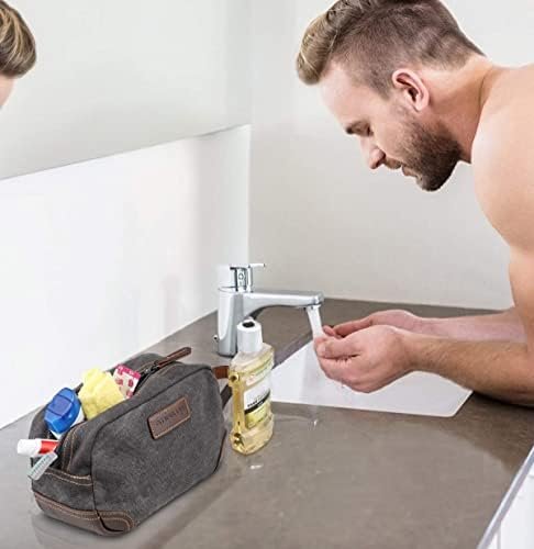 emissary Travel Toiletry Bag for Men, Leather and Canvas Toiletry Bags, Dopp Kit for Men, Travel Bathroom Bag Men's Shaving Kit, Travel Kit Small Bag for Men, Shaving Bag for Travel Accessories (Gray) - Image 6