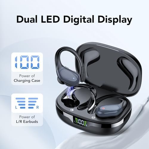 Ear buds Wireless Earbuds Bluetooth 5.3 Headphones 60hrs Playtime with Digital Display Sports Wireless Headphones with Earhook Deep Bass IPX7 Waterproof Over-Ear Earbuds for Android iOS Workout Black - Image 2