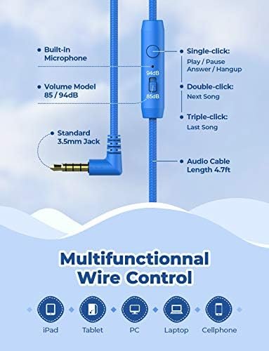 iClever Kids Headphones for School Travel, Safe Volume 85/94dB, HD Mic Stereo Sound Over-Ear Girls Boys Headphones for Kid, FunShare Foldable 3.5mm Wired Kids Headphones for iPad Computer - Image 7