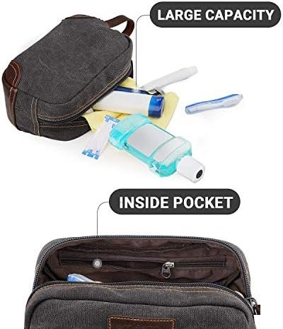 emissary Travel Toiletry Bag for Men, Leather and Canvas Toiletry Bags, Dopp Kit for Men, Travel Bathroom Bag Men's Shaving Kit, Travel Kit Small Bag for Men, Shaving Bag for Travel Accessories (Gray) - Image 4