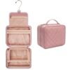 CUBETASTIC Travel Toiletry Bag, Makeup Bag for Women, Small Hanging Travel Bag for Toiletries with 3 Compartment, Portable Cosmetic Organizer Case, Water-resistant, Pink