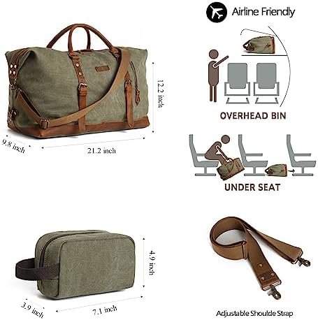 TRITOUR Duffle Bag for Men Travel Leather Canvas Weekender Bag Overnight Bag with Toiletry Bag - Image 4