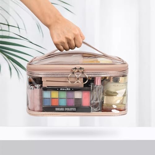 OCHEAL Clear Makeup Bags,Portable Cosmetic Bag Travel Makeup Organizer case Make Up Bag for Women and Girls Cosmetics Toiletries Brushes Slots and Divider-Clear Rose Gold - Image 8