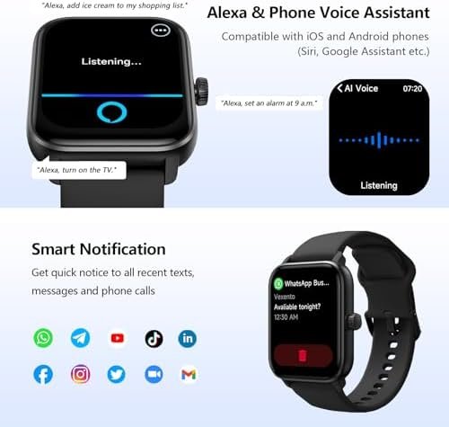 KEEPONFIT Smart Watch Answer/Make Calls, 1.85" Aluminum Case Alexa Built-in Fitness Watch IP68 Waterproof/100 Sports Modes/Heart Rate for iOS/Android - Image 4