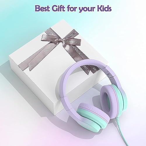 Kids Headphones, Wired Headphones for Kids Over Ear with Microphone, 85/94dB Volume Limiter Headphones for Girls Boys with Sharing Jack, Foldable Headphones for Online Study,Gradient Purple - Image 5
