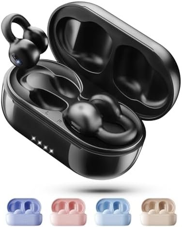 kinglucky Open Ear Clip on Earbuds Wireless Bluetooth air Conduction Headphones with mic Noise Cancelling Waterproof for Sports,Cycling,Driving,Running(Black)