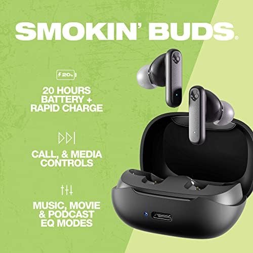 Skullcandy Smokin' Buds In-Ear Wireless Earbuds, 20 Hr Battery, 50% Renewable Plastics, Microphone, Works with iPhone Android and Bluetooth Devices - Black - Image 2