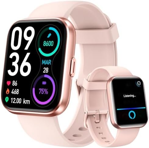 aeac Smart Watches for Women Alexa Built-in 1.8" Full Touch Screen Fitness Watch with Heart Rate/SpO2/Sleep Monitor, Bluetooth Calls, 100 Sport Modes, IP68 Waterproof Smartwatch for iPhone Android