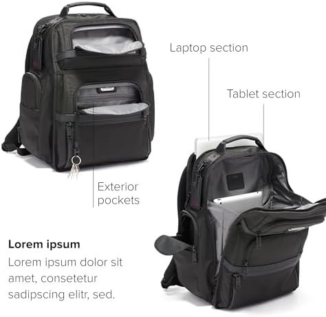 TUMI - Alpha Brief Pack - 15" Laptop Backpack with Padded Adjustable Straps - Stores Laptop, Tablet, Toiletries, Snacks, Ipad - Black - Image 3