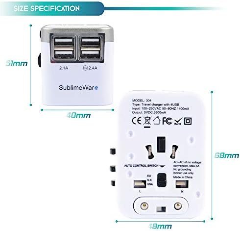 International Power Adapter Travel Plug - 4 USB Ports Universal Work for 150 Countries - 120 Volt Adapter - Adapter Type C Type A Type G Type I f for UK Japan China eu Europe European By SublimeWare - Image 4