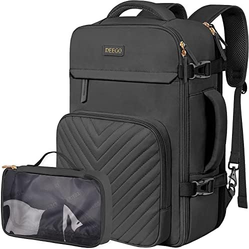 DEEGO Travel Backpack for Men Women, Airline Approved Carry on Backpack with a Toiletry Bag, Travel Essentials, College Backpack with a Anti-Theft Pocket, Gifts for Men Women, Black