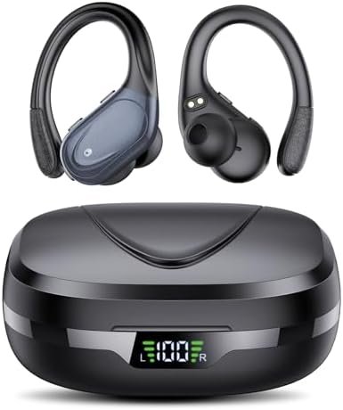 Ear buds Wireless Earbuds Bluetooth 5.3 Headphones 60hrs Playtime with Digital Display Sports Wireless Headphones with Earhook Deep Bass IPX7 Waterproof Over-Ear Earbuds for Android iOS Workout Black
