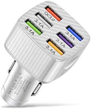 Ajxn Pack-1 Car Charger Adapter, 6 USB Multi Port Fast Charger, QC3.0 USB Fast Charger, Universal for Most Cell Phones, iPhone (White)