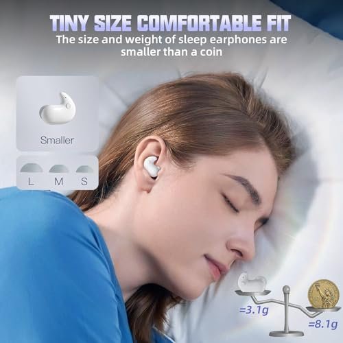 Active Noise Canceling Wireless Sleep Earbuds Invisible - Bluetooth 5.3 Mini Sleeping Earbuds for Side Sleepers Small Ears Canal,Discreet in-Ear Tiny Earphones for Sleeping,Driving,Glacier - White - Image 7