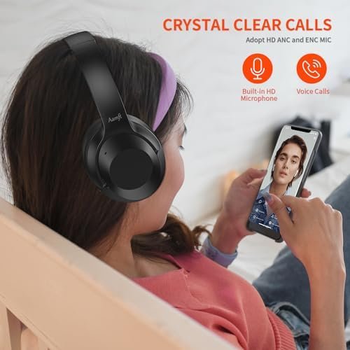 Aamft Active Noise Cancelling Headphones - Hi-Res Sound Wireless Over Ear Bluetooth Headphones Comfort Fit, 80H Playtime Noise Canceling Headphones, Deep Bass, AI Clear Calls for Travel/Home/Office - Image 6