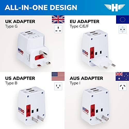 Hero Universal Travel Adapter (2 USB Ports) – Power Plug for US Europe France UK Ireland Thailand NZ Australia 100+ Countries - Image 4