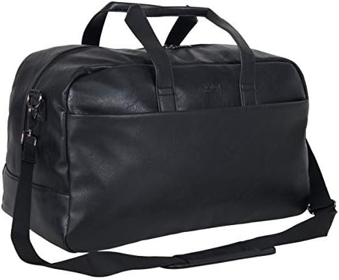Kenneth Cole REACTION Port Stanley Duffel Pebbled Vegan Leather Carry On Shoulder Duffle Travel Bag, Black, 15" Laptop - Image 3