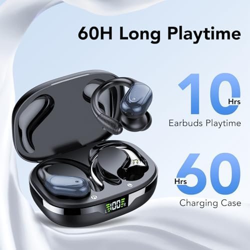 Ear buds Wireless Earbuds Bluetooth 5.3 Headphones 60hrs Playtime with Digital Display Sports Wireless Headphones with Earhook Deep Bass IPX7 Waterproof Over-Ear Earbuds for Android iOS Workout Black - Image 3