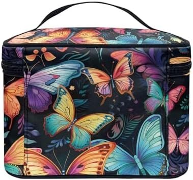 Colorful Butterfly Makeup Bag Skincare Bag Large Capacity Travel Toiletry Bag Easy to Take Can Hold Makeup Brushes Skincare with Handle for Jewelry, Lipstick, Cosmetic Box - Image 4