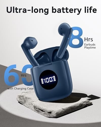 CAPOXO Wireless Earbuds Bluetooth 5.3 Headphones 60Hrs Battery Life with Wireless Charging Case & LED Power Display Deep Bass Waterproof Earphones Microphone Stereo Headset for Android TV Phone Tablet - Image 3