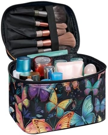 Colorful Butterfly Makeup Bag Skincare Bag Large Capacity Travel Toiletry Bag Easy to Take Can Hold Makeup Brushes Skincare with Handle for Jewelry, Lipstick, Cosmetic Box - Image 2