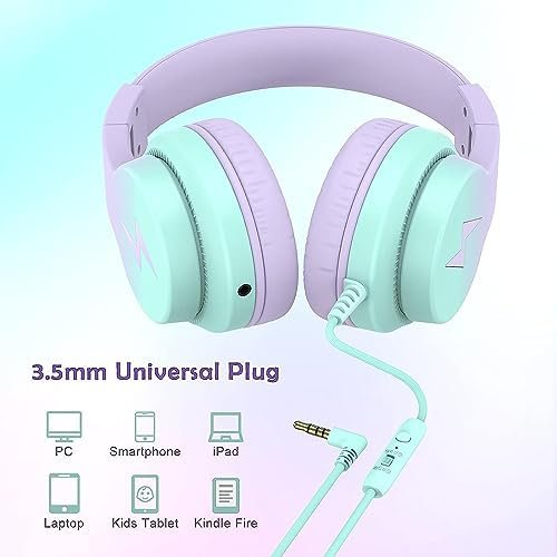 Kids Headphones, Wired Headphones for Kids Over Ear with Microphone, 85/94dB Volume Limiter Headphones for Girls Boys with Sharing Jack, Foldable Headphones for Online Study,Gradient Purple - Image 4