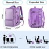 ANTERK Travel Backpack for Women, 45L Carry On Backpack for Airplanes, Hiking Waterproof Outdoor Sports Luggage Expandable Daypack Fit 17 Inch Laptop with USB Charging Port & Shoes Compartment, Purple - Image 2