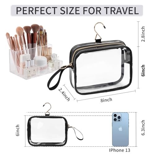 TSA Approved Toiletry Bag, 2 Pack Clear Toiletry Bags with Hook, Quart Size Clear Makeup Bags, Travel Makeup Cosmetic Bag for Women Men, Carry on Airport Airline Compliant Bag - Image 2