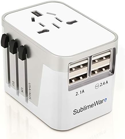 International Power Adapter Travel Plug - 4 USB Ports Universal Work for 150 Countries - 120 Volt Adapter - Adapter Type C Type A Type G Type I f for UK Japan China eu Europe European By SublimeWare
