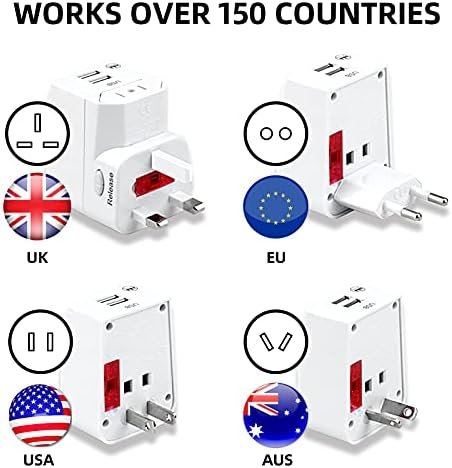 Universal Travel Adapter - 2 USB Ports Wonplug International Power Plug Adapter Small Wall Charger Adaptor for European US UK Thailand NZ Australia 150+Countries White - Image 2