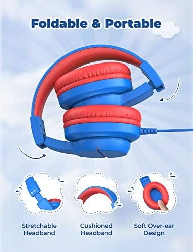 iClever Kids Headphones for School Travel, Safe Volume 85/94dB, HD Mic Stereo Sound Over-Ear Girls Boys Headphones for Kid, FunShare Foldable 3.5mm Wired Kids Headphones for iPad Computer - Image 6
