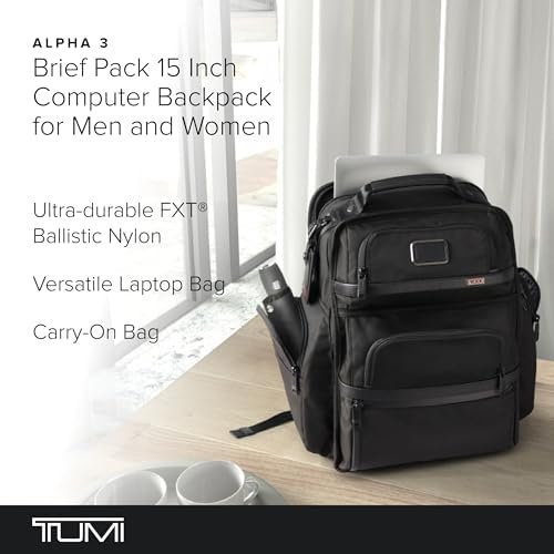 TUMI - Alpha Brief Pack - 15" Laptop Backpack with Padded Adjustable Straps - Stores Laptop, Tablet, Toiletries, Snacks, Ipad - Black - Image 2