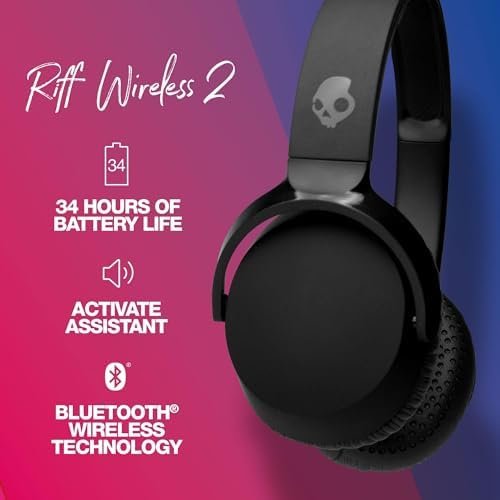 Skullcandy Riff 2 On-Ear Wireless Headphones, 34 Hr Battery, Microphone, Works with iPhone Android and Bluetooth Devices - Black - Image 4
