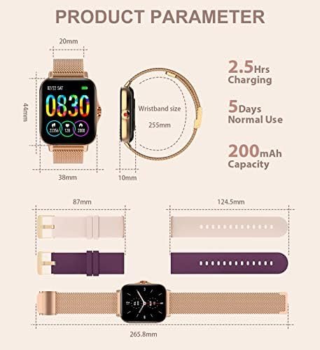 Iaret Smart Watch for Women(Call Receive/Dial), Fitness Tracker Waterproof Smartwatch for Android iOS Phones 1.7" HD Full Touch Screen Digital Watches with Heart Rate Sleep Monitor Pedometer, Gold - Image 7