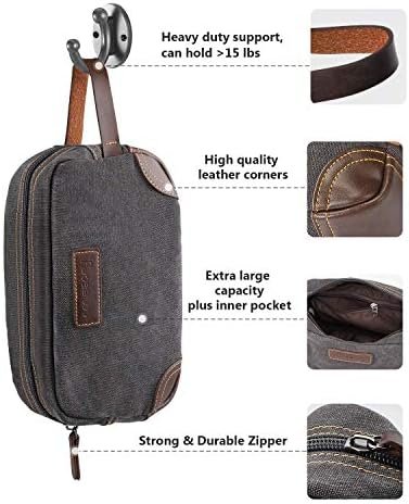 emissary Travel Toiletry Bag for Men, Leather and Canvas Toiletry Bags, Dopp Kit for Men, Travel Bathroom Bag Men's Shaving Kit, Travel Kit Small Bag for Men, Shaving Bag for Travel Accessories (Gray) - Image 2