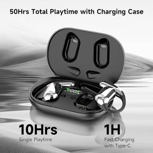 EUQQ Open Ear Bluetooth 5.4 Headphones, Wireless Earbuds Sport Over Earphones Built-in Mic with Ear Hooks 50H Playtime Ear Buds LED Display Charging Case, Waterproof Design for Running Fitness, Black - Image 7