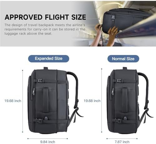 Carry On Backpack, 50L Travel Backpack, Luggage Backpack TSA Flight Approved Laptop Backpack for Men & Women, Large Expandable Backpack 40L Daypack Lightweight Business Weekender Bag, Black - Image 4