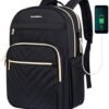 VANKEAN 15.6 Inch Laptop Backpack for Women Men Work Bag Fashion with USB Port, Waterproof Backpacks Nurse Stylish Travel Bags Casual Daypacks for College, Business, Black