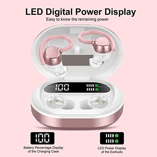 Ear buds Wireless Earbuds, HiFi Stereo Bluetooth 5.3 Running Headphones with Dual LED Display 30Hrs Playtime, Built-in Mic, Type-C, in-Ear Bluetooth Earphones with Earhooks for Sport, Rose Gold - Image 3