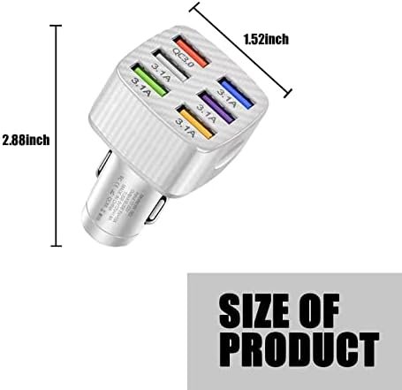 Ajxn Pack-1 Car Charger Adapter, 6 USB Multi Port Fast Charger, QC3.0 USB Fast Charger, Universal for Most Cell Phones, iPhone (White) - Image 2