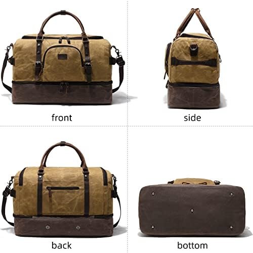 Nerlion Weekender Bag with Shoe Compartment Large Overnight Bag for Men Canvas Genuine Leather Carry on Luggage Bag Travel Duffel Bag(Brown) - Image 9