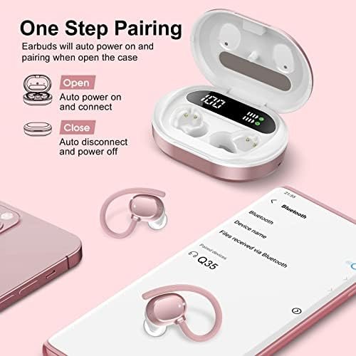 Ear buds Wireless Earbuds, HiFi Stereo Bluetooth 5.3 Running Headphones with Dual LED Display 30Hrs Playtime, Built-in Mic, Type-C, in-Ear Bluetooth Earphones with Earhooks for Sport, Rose Gold - Image 6
