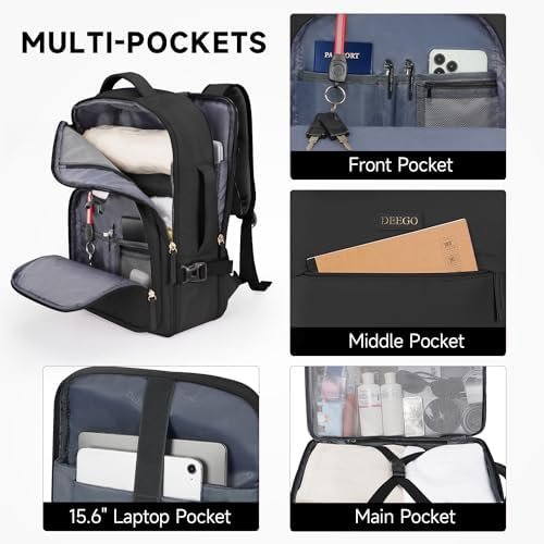 DEEGO Travel Backpack for Men Women, Airline Approved Carry on Backpack with a Toiletry Bag, Travel Essentials, College Backpack with a Anti-Theft Pocket, Gifts for Men Women, Black - Image 3