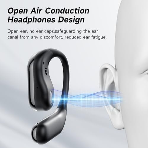 EUQQ Open Ear Bluetooth 5.4 Headphones, Wireless Earbuds Sport Over Earphones Built-in Mic with Ear Hooks 50H Playtime Ear Buds LED Display Charging Case, Waterproof Design for Running Fitness, Black - Image 8
