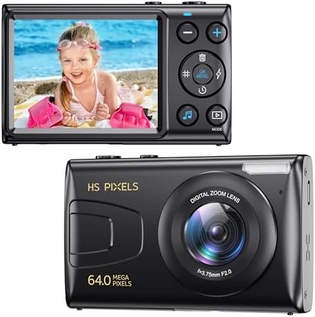 Digital Camera, 4K Kids Camera for Photography, 64MP MP3 Player Compact Video Camera 18X Digital Zoom Vlogging Camera for YouTube, Auto Focus Point and Shoot Digital Cameras Gift for Students Teens